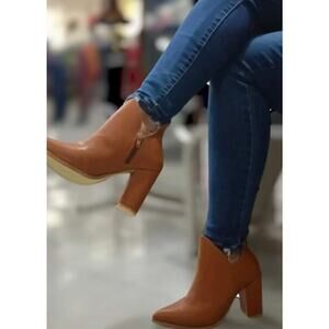 Juliet Holy Women's V Cut Ankle Boots Pointed Toe Stacked Chunky Heel Side Sz 5